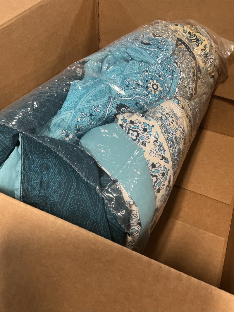 Condition photo showing Good Condition for cottolester boho king comforter set 8 pieces,teal and yellow bohemian comforter paisley striped bed 