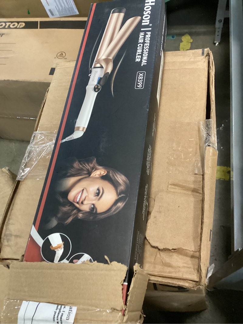 Condition photo showing As Is for hoson 1 1/2 inch curling iron large barrel  1.5 long barrel hair curling wand dual voltage  ceramic tourmaline coating with lcd display  glove include