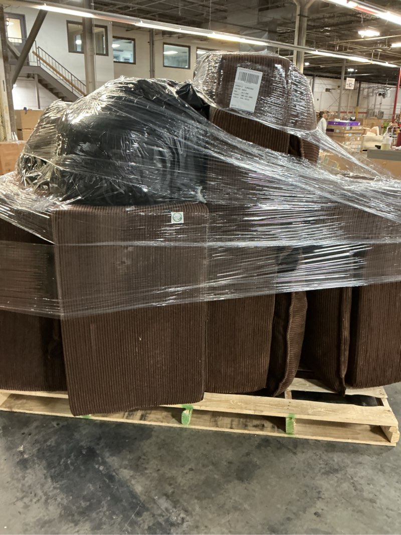 Condition photo showing As Is for Vesgantti 141.7" Oversized Boneless Sectional Couch, Modern 7 Seater Modular Sofa with Chaise, Deep Seat Convertible Corduroy Cloud Couches for Living Room, No Assembly Required, Dark Brown Dark Brown-pinstripe Corduroy 5 seat & chaise-141.7"