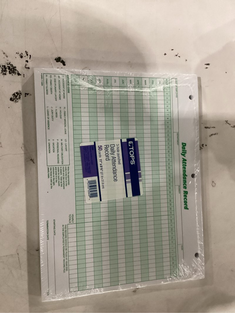 Condition photo showing New/Like New for tops 3284 daily attendance card, 8 1/2 x 11, green; white (pack of 50 forms)