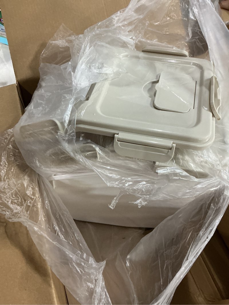 Condition photo showing Good Condition for large flour storage container bin 25lb, 2pack airtight rice storage containers with wheels seal locking lid, bpa free with measuring cup&scoop for flour, rice, grain(gray) gray 2pack