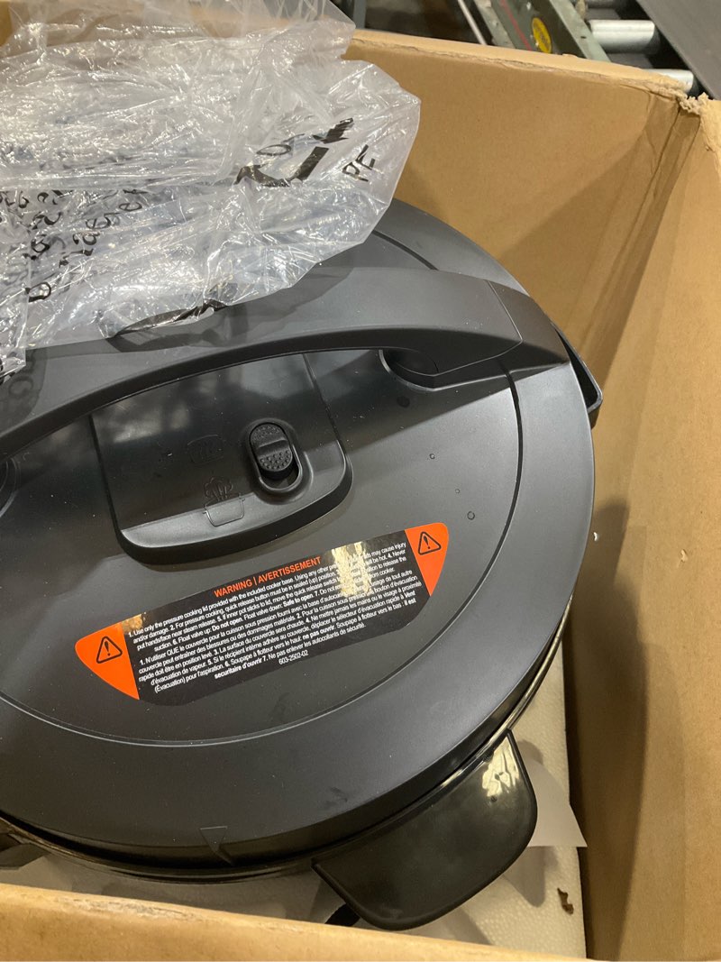 Condition photo showing As Is for instant pot 7.5qt rio wide, 7-in-1 electric multi-cooker, pressure cooker, slow cook, rice, steamer, sauté, yogurt & warmer, wide base, large searing base, whisperquiet steam release black 7.5 quarts