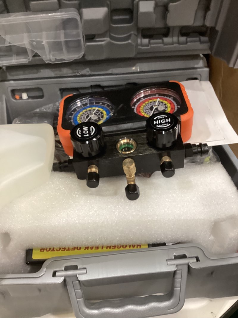 Condition photo showing Good Condition for vtg vogten r1234yf ac vacuum pump and gauge set,4.5cfm vacuum pump manifold gauge kit for auto hvac compatible with r1234yf,r404a,r134a,includes leak detector,r1234yf can tap,quick coupler adapters