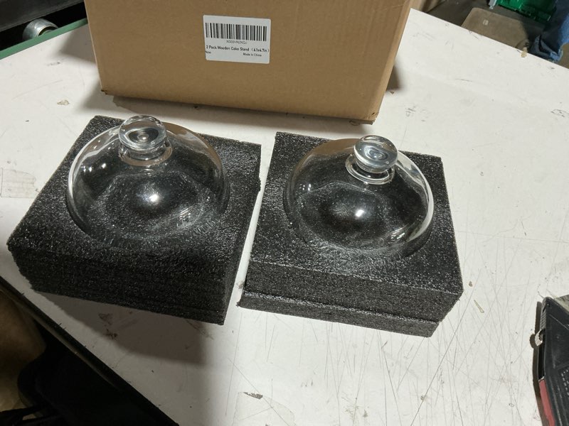 Condition photo showing Good Condition for 2 pack wooden cake stand with glass dome,small cake stand with lid,cake display server tray for kitchen,birthday parties,weddings,baking gifts (6.1 x 4.7 in) 6 inch round / 2pack