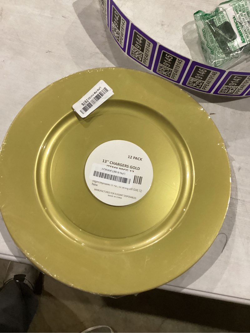 Condition photo showing New/Like New for 13'' Party Chargers Large Plates & Platters Great for Elegant Party's Weddings Tableware Great for Serving dish Gold Pack of 12 12 Gold