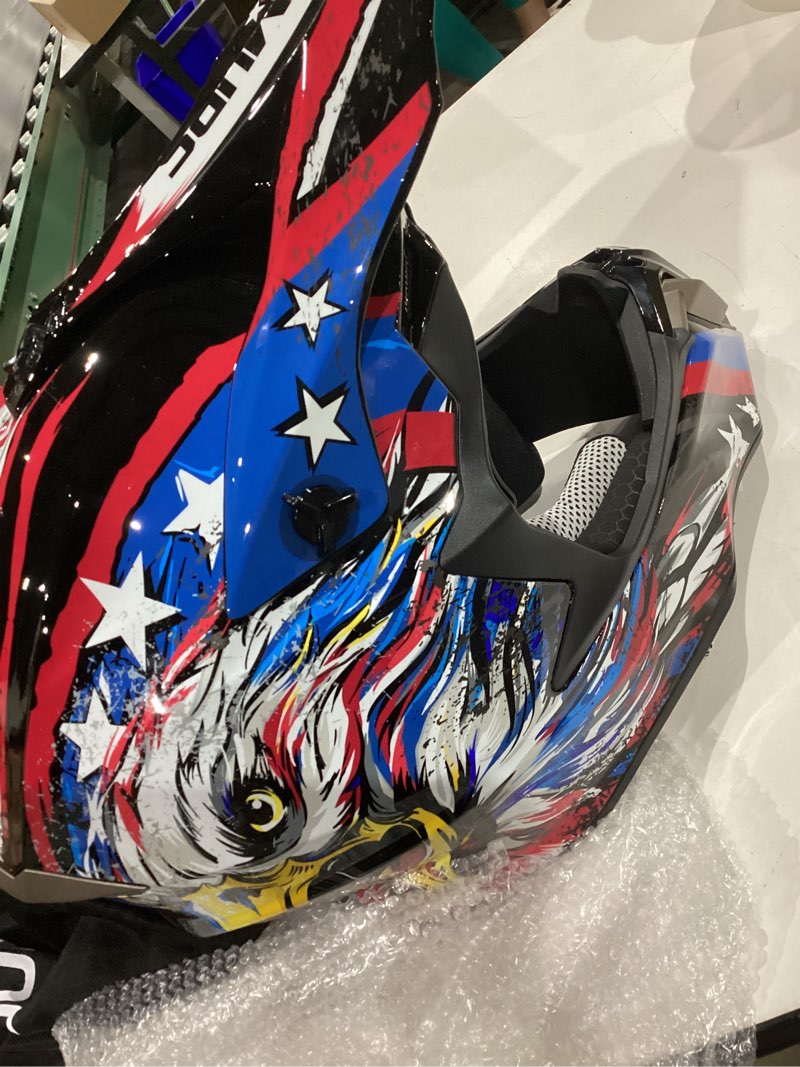 Condition photo showing Good Condition for youth dirt bike helmet for boys & girls with goggles & gloves for 8-18 years old, dot certified kid atv helmet motocross off road blue eagle medium
