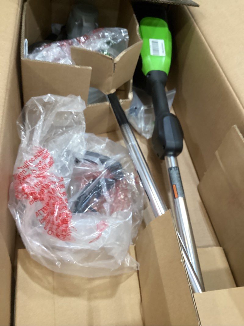 Condition photo showing As Is for greenworks 80v all-terrain brushless edger, 8" steel blade, 2.25" pro depth & tool-free adjust, 27cc gas power equivalent, battery and charger not included 8" edger new