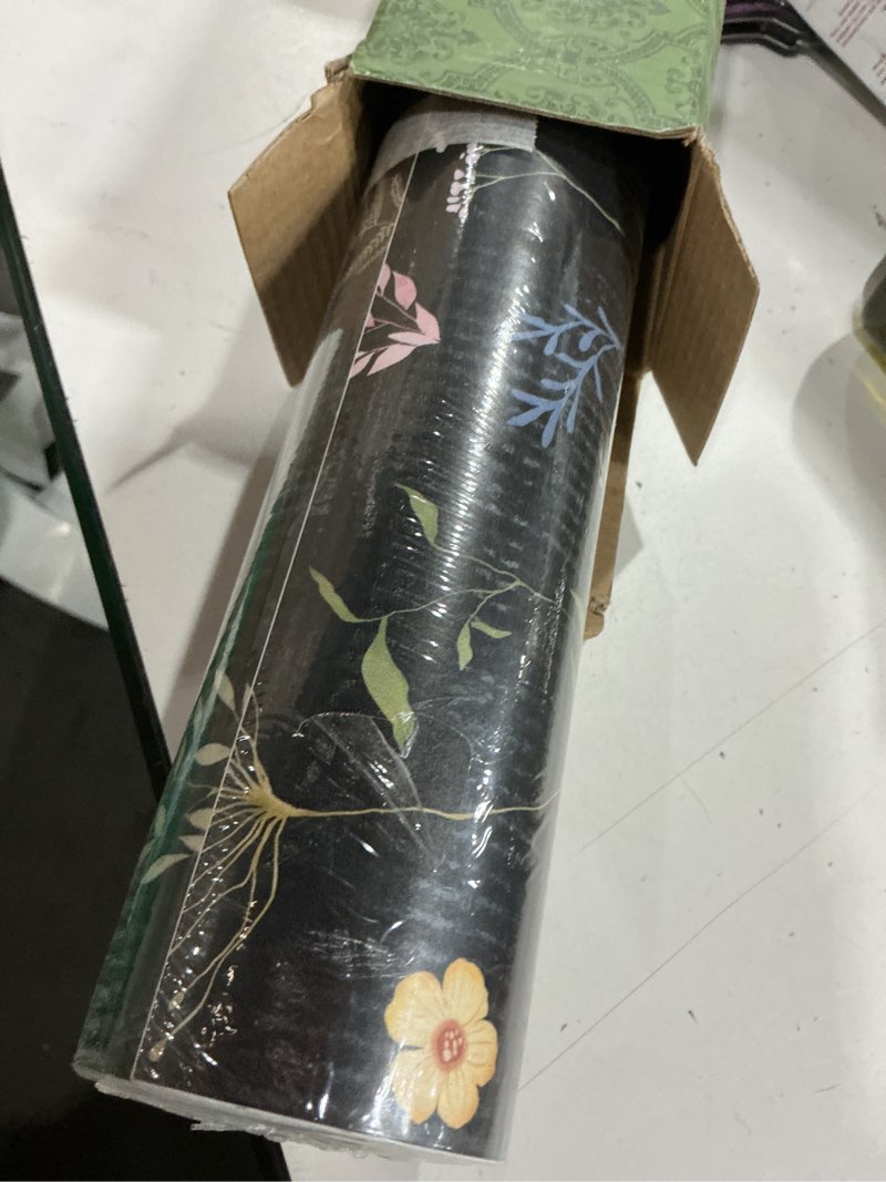 Condition photo showing New/Like New for Dimoon 393"x16.1" Floral Peel and Stick Wallpaper Black Contact Paper Thicken Wallpaper Delicate Flower Waterproof Green Leaf White Self Adhesive Removable Wall Paper Shelf Liner Decal Vinyl Roll 16.1" x 393" Black-Smooth
