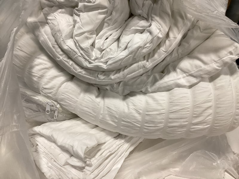 Condition photo showing As Is for CozyLux King Size Comforter Set White Seersucker 7 Pieces Bed in a Bag King Comforter Set with Sheets, Luxury Soft Bedding Set with Down Alternative Comforter, Sheets, Pillowcases & Shams All Seasons White King