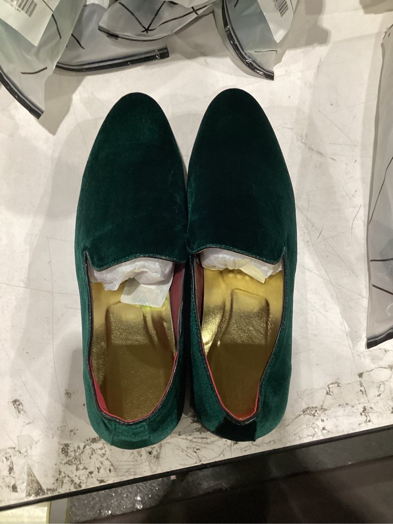 Condition photo showing Good Condition for flql men's luxury penny loafer slip-on velvet shoes party dancing shoes suede wedding shoes plus size 7-13 12.5 a-green