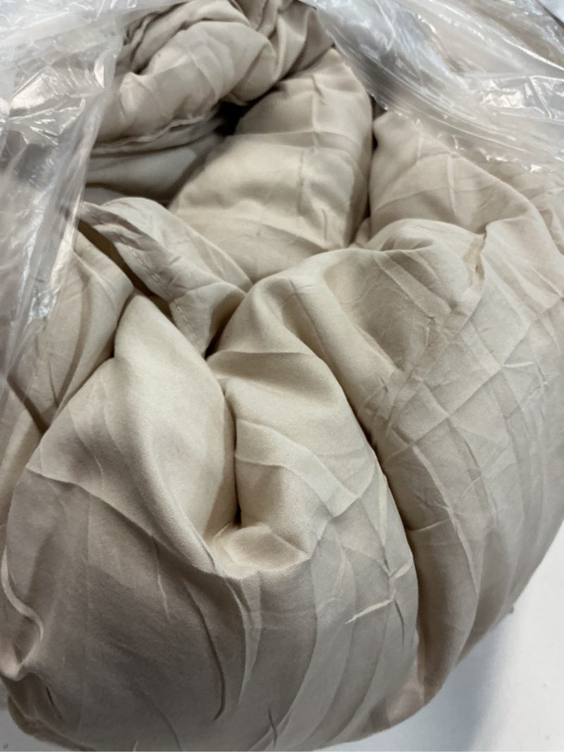 Condition photo showing As Is for Andency Beige Comforter Set Queen Size, 3 Pieces Shabby Chic Ruffle Bedding Comforter Sets for Queen Bed, Lightweight Fluffy Soft Microfiber Farmhouse Comforter Set Beige Queen (90"x90")