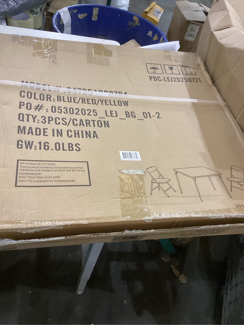 Condition photo showing New/Like New for Flash Furniture Mindy Kids 3-Piece Folding Square Table and Chairs Set for Daycare and Classrooms, Children's Activity Table/Chairs Set, Multicolor