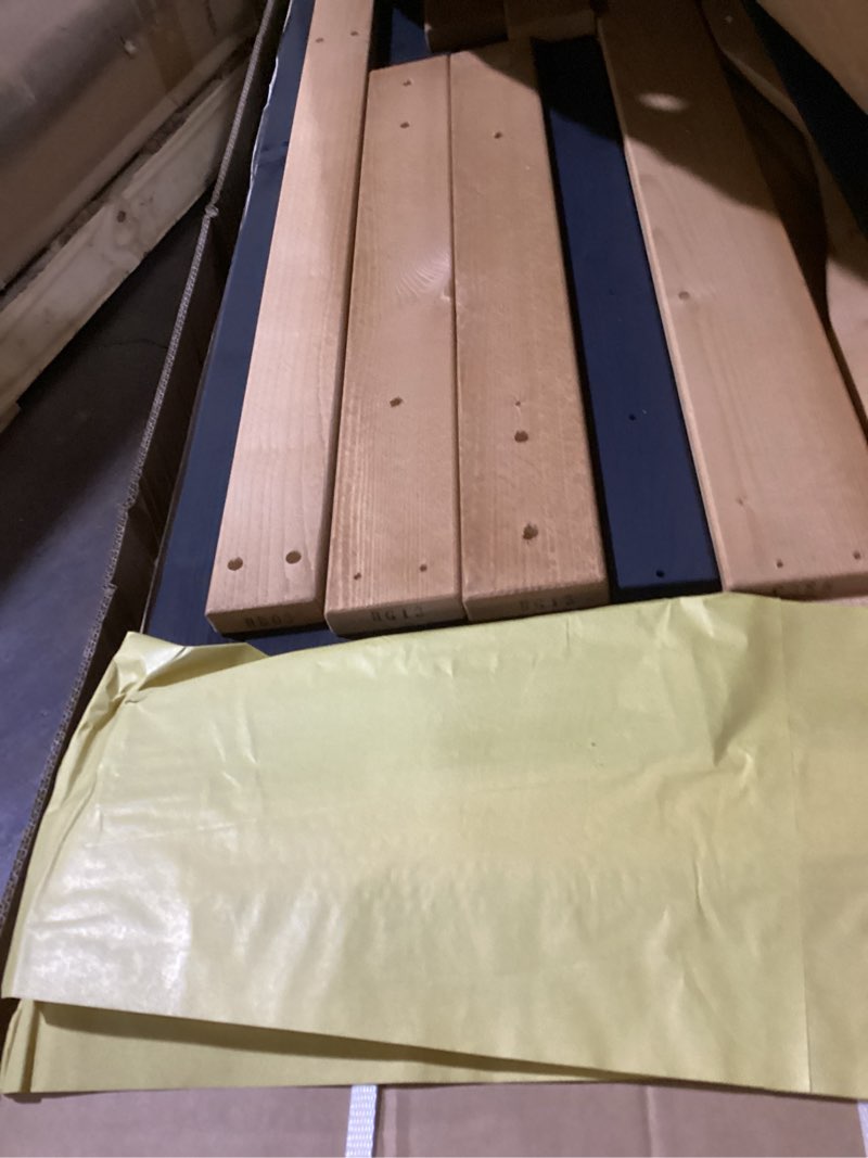 Condition photo showing Good Condition for possibly incomplete, missing box 4 , backyard discovery dover bay spruce wood swing set with wave slide, clubhouse, monkey bars, rock wall, belt swings, step ladder, toy telescope, chalkboard, outdoor playset grey slide spruce