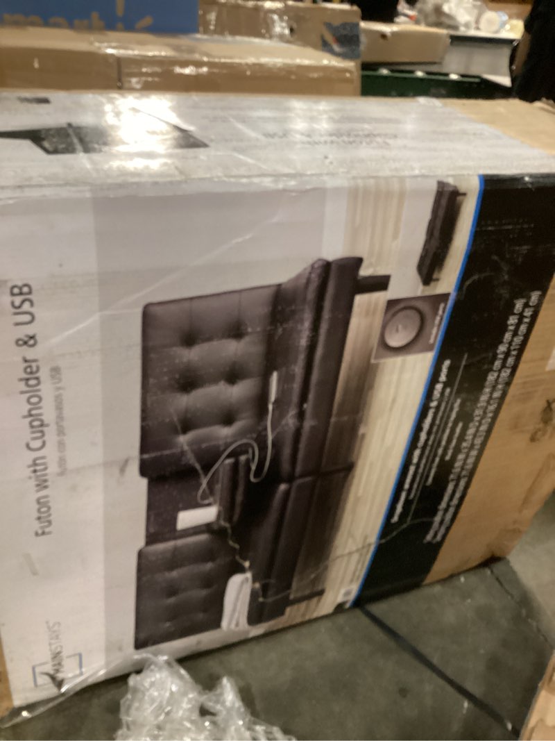 Condition photo showing Good Condition for mainstays memory foam futon with cupholder and usb, black faux leather