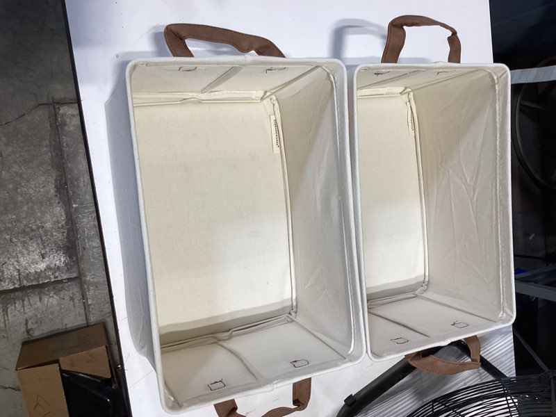 Condition photo showing Good Condition for storageworks closet storage bins, storage baskets for shelves, closet organizers and storage bins with metal frame, handles, natural color, 2-pack natural color 14 ¾" l x 10 ¼" w x 8 ¼" h