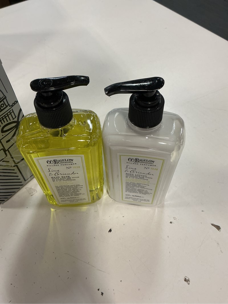 Condition photo showing Good Condition for c.o. bigelow lime coriander apothecary duo hand care gift set, hand wash & body lotion, liquid soap & moisturizing lotion, set of 2, 10 fl oz