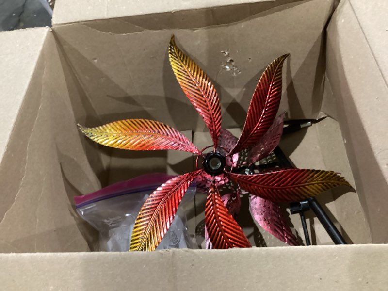 Condition photo showing As Is for solar wind spinner outdoor metal kinetic wind spinners with led lighting glass ball flamingo wind spinner with stake decorative windmill for yard lawn garden patio decor