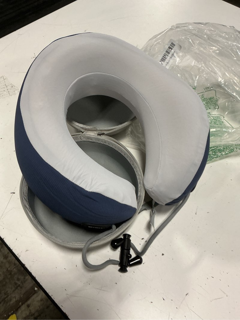Condition photo showing Good Condition for skytrax comf® premium ergonomic memory foam travel neck pillow, washable cooling ice silk cover, firm neck support for airplane long flights & pain relief, with portable carry case (navy blue)