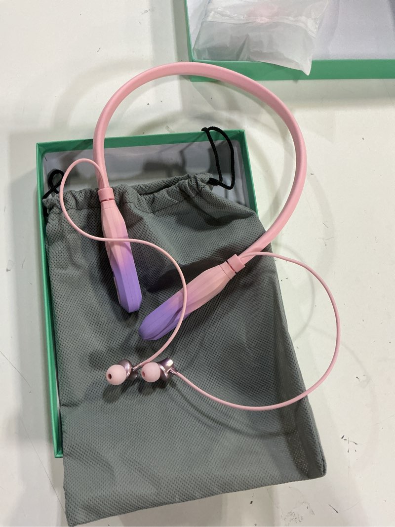 Condition photo showing Good Condition for lecefty neckband bluetooth headphones, 200h extra long playtime wireless stereo neckband earbuds with microphone, waterproof balanced armature drivers in ear headset for sports/workout (pink-purple)