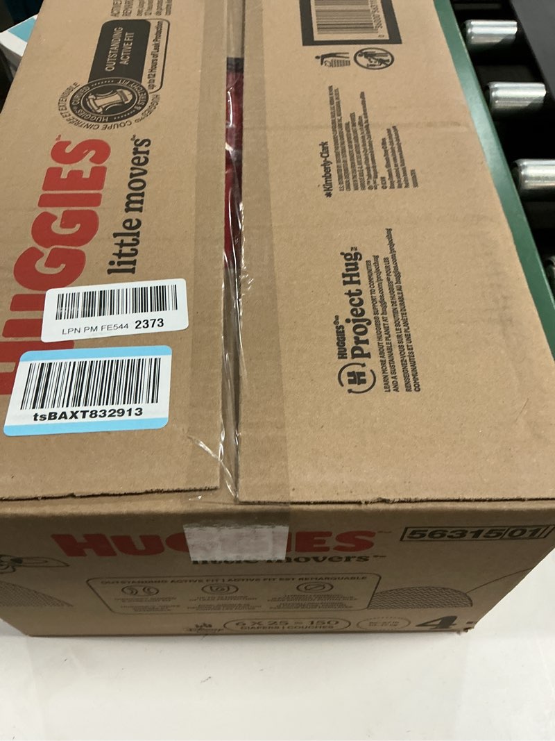 Condition photo showing New/Like New for huggies size 4 diapers, little movers baby diapers, size 4 (22-37 lbs), 150 count (6 packs of 25), packaging may vary size 4 150