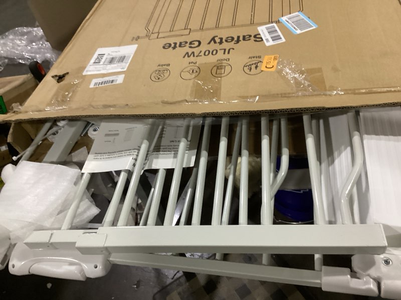 Condition photo showing As Is for extra wide baby gate 57.5-62.2 pressure mounted,child dog pet safety gates with walk through door for doorways stairs no drilling in door,white 57.5-62.2inch