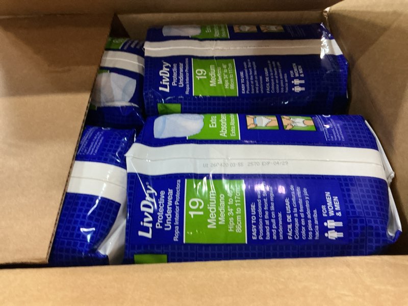 Condition photo showing New/Like New for livdry adult incontinence underwear, extra absorbency adult diapers, leak protection, medium, 76-pack medium (76 count)