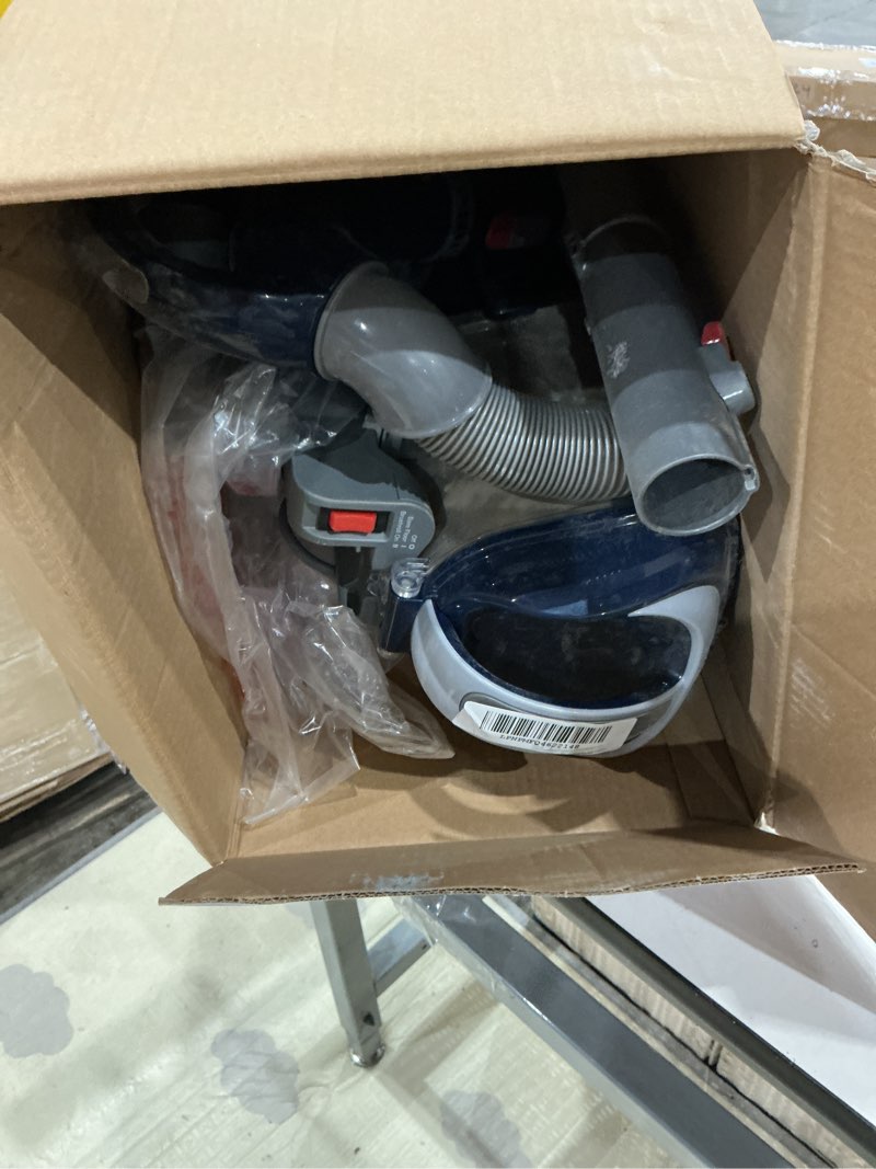 Condition photo showing As Is for shark upright vacuum, navigator lift-away deluxe with large dust cup capacity, hepa filter, swivel steering, upholstery tool & crevice tool, blue, nv360