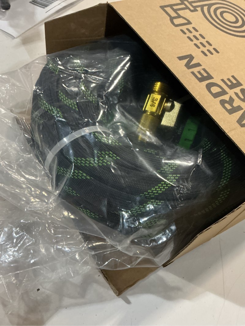 Condition photo showing Good Condition for non-expandable garden hose 50 ft, heavy-duty & flexible water hose with 10-function nozzle, kink-free & leak-proof design, ultra lightweight portable yard hose for lawn, car, outdoor use