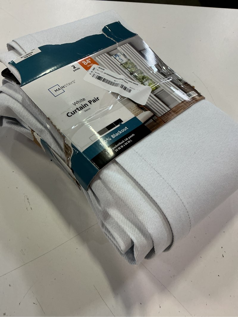 Condition photo showing Good Condition for mainstays arctic white solid blackout curtain panel pair, rod pocket with back tabs, set of 2, 30 in x 84 in