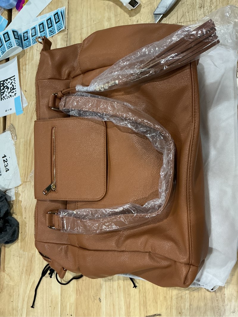 Condition photo showing New/Like New for omanmoli diaper bag tote leather diaper bag purse backpack large baby bag | 14 diaper bag organizing pouches,changing pad,crossbody strap,4 insulated pockets,3 wearable ways,convertible,brown