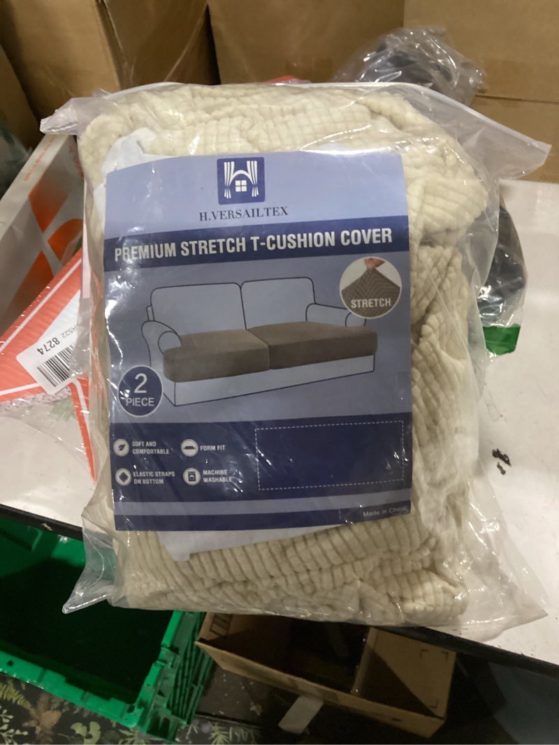 Condition photo showing As Is for similar too        stretch sofa covers with 2 individual t seat cushion cover,soft polyester sofa slipcovers anti-slip couch covers furniture protector for living room(color:natural,size:72-96inch) natural 72-96inch