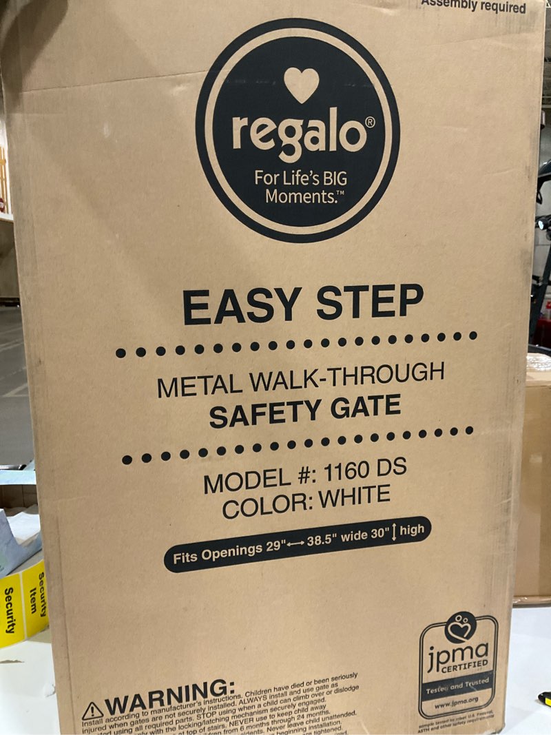 Condition photo showing New/Like New for Regalo Safety 38" Baby Gate for Doorways & Bottom of Stairs, Pressure Mount Design for Babies, Toddlers & Pets, Tested & Safe for 30 Years, American Designed, American Owned, White White 29-38.5"W x 30"H