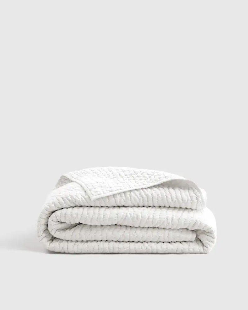 quince european linen cotton stitch quilt, white 108*92 inc 