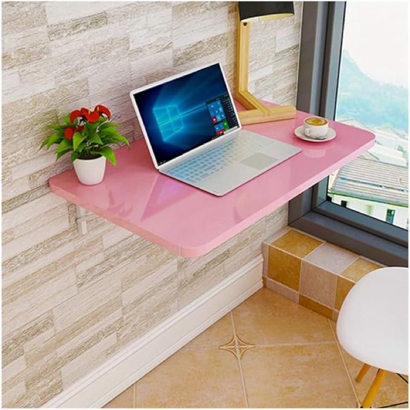 Wall-Mounted Folding Drop-Leaf Table Black Folding Table Wall-Mounted Drop-Leaf Desk Living Room Multi-use Organiser Kitchen Dining Table Computer Study Workstation (Pink 