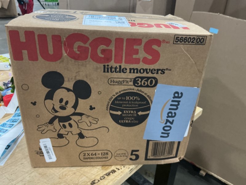 Condition photo showing New/Like New for huggies little movers huggfit 360 pull on diapers - size 5 - 128ct