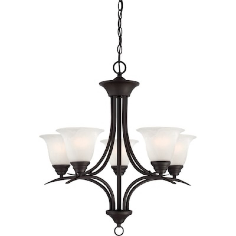 Volume Lighting Trinidad 5 -Light Antique Bronze Alabaster glass Steel Chandelier