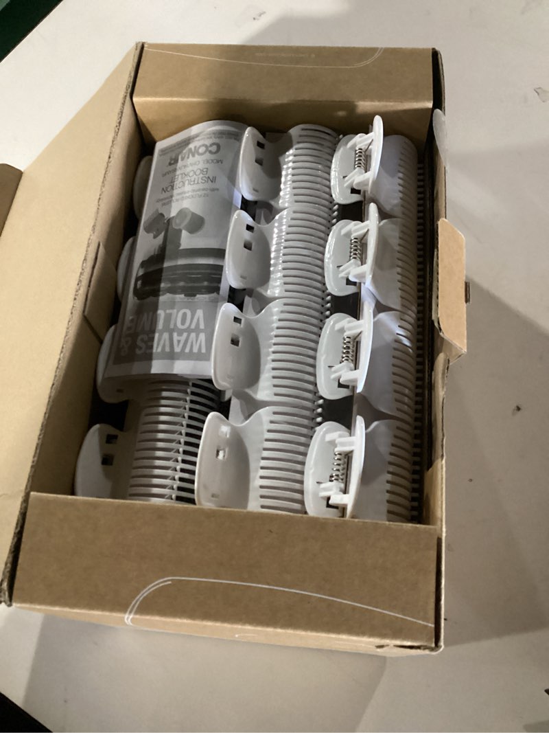 Condition photo showing New/Like New for 12 Pieces Hot Roller Hair Curler Claw Clips Replacement for Small, Medium, Large and Jumbo Rollers holding Women Girls Hair Section Styling White