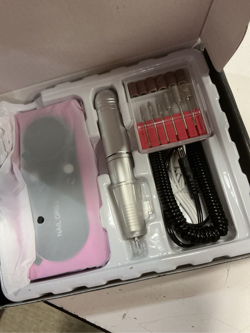 Condition photo showing New/Like New for nail drill machine, professional 45000rpm purple cordless rechargeable electric nail file for acrylic nails removal, portable manicure pedicure kit for salon home use