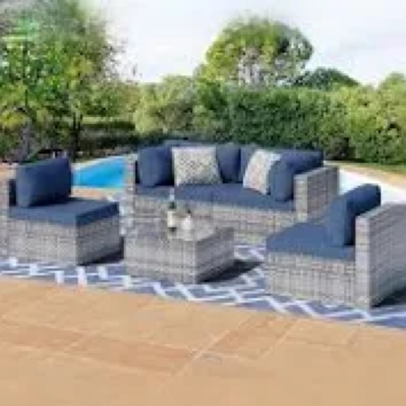 shintenchi 5 pieces outdoor patio furniture sets, patio sectional sofa couch, gray pe wicker furnitu