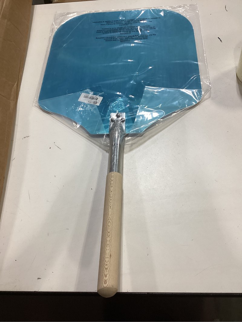 Condition photo showing New/Like New for American Metalcraft 2814 28" Aluminum Pizza Peel with 12" Wood Handle, 14" x 16" Large Blade 28-Inch 12" Handle Silver