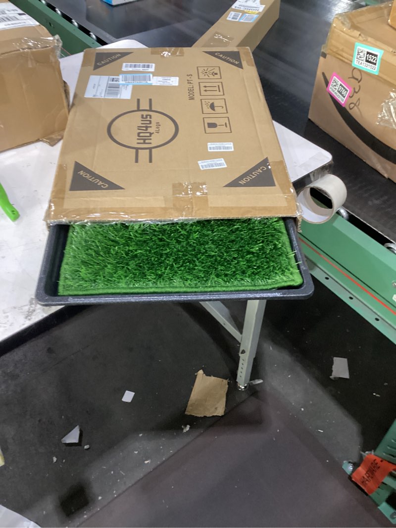 Condition photo showing As Is for dog grass pad with tray small 23" x 16", ultra-absorbent artificial grass pad for dogs potty(no grate)grass hemmed edge for indoor potty training reusable puppy pads dog litter box balcony small - 23”×16” for 3-10lbs dog