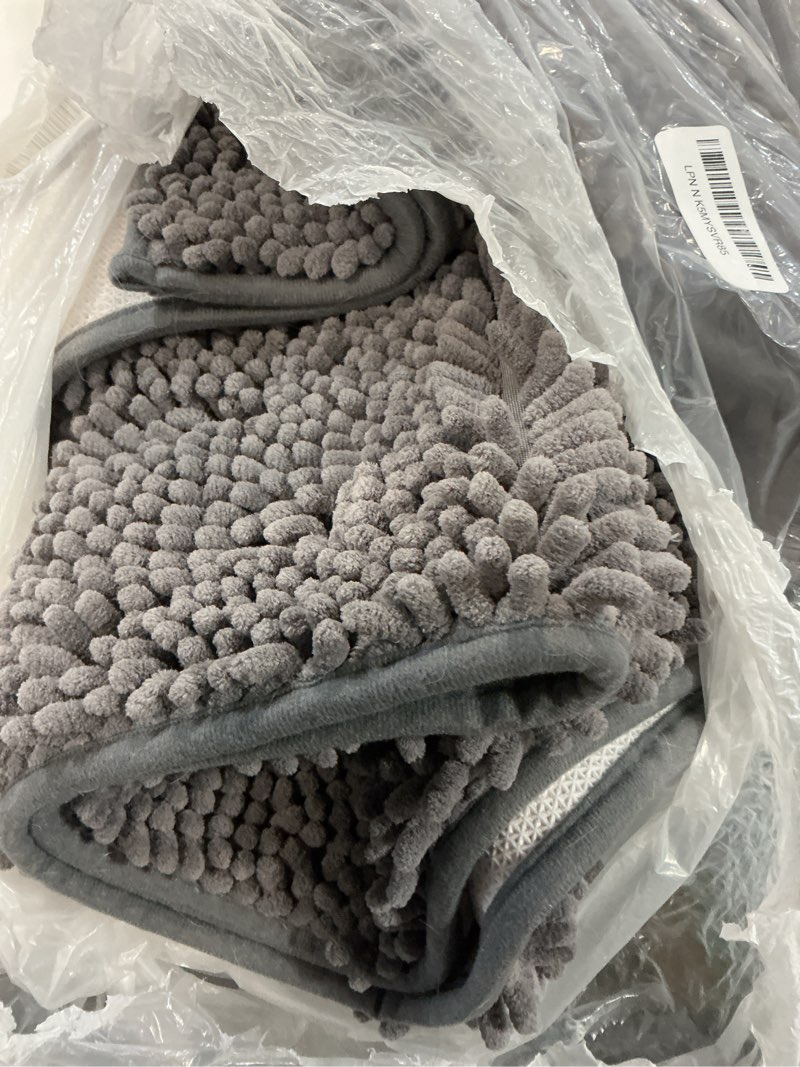 Condition photo showing As Is for Muddy Mat® Original Dog Door Mat for Muddy Paws, Super Absorbent Microfiber, Non-Slip Washable Pet Rug, Quick Dry Chenille Entryway Carpet, Machine Washable Indoor Outdoor mat, Grey 24"x96" Grey 24" x 96"