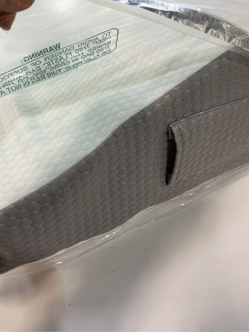 Condition photo showing As Is for Bedluxe Wedge Pillow, 8 inch Bed Wedge Pillow for Headboard, Pillow Wedge for Acid Reflux Relief, Sleeping, After Surgery, Snoring, Gerd, Triangle Pillow Wedge - Cooling Memory Foam Top, White/Grey 24*24*8 Inch White Grey