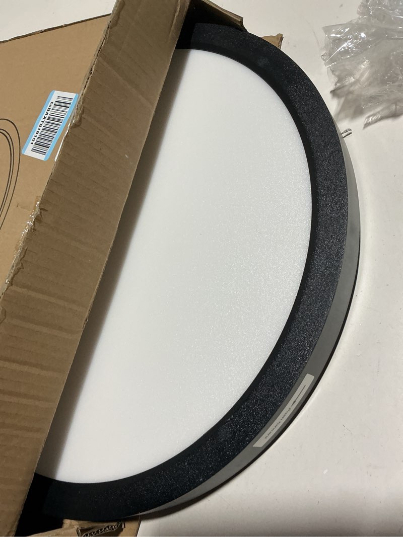 Condition photo showing As Is for hykolity 18 inch led round flat panel light, black, 32w, 3200lm, 3000k/4000k/5000k cct selectable, 120°beam angle, dimmable edge-lit flush mount ceiling light fixture - etl listed 18 inch black