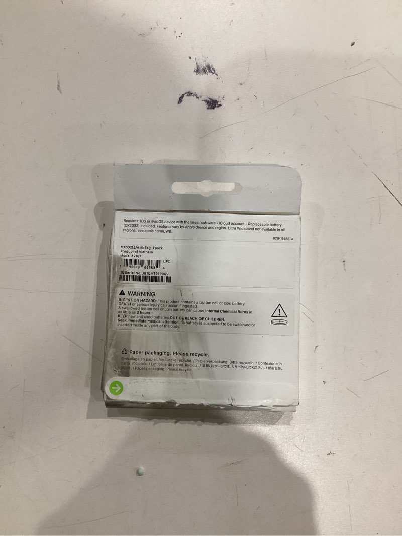 Condition photo showing New/Like New for Apple AirTag (1st Generation). Keep Track of and find Your Keys, Wallet, Luggage, Backpack, and More. Simple one-tap Set up with iPhone or iPad, Bluetooth Single