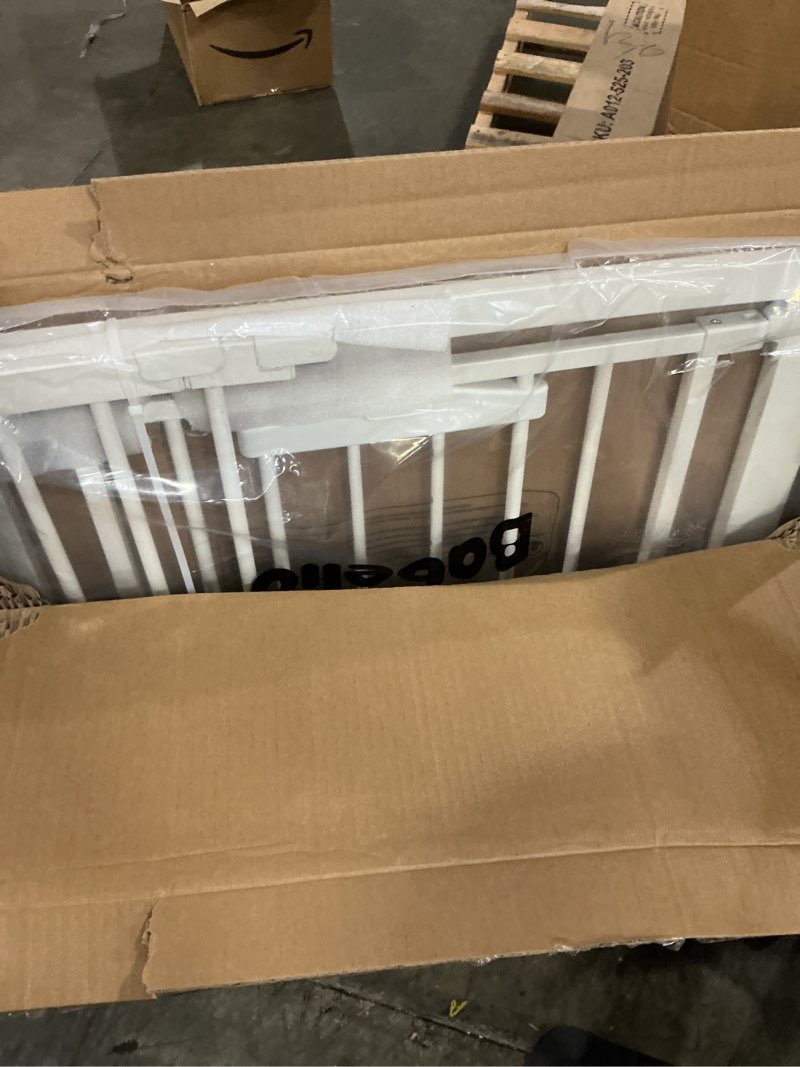 Condition photo showing New/Like New for babelio 36 inch extra tall baby gate with cat door, 29-40" metal dog gate, cat gate for stairs, doorways, auto close safety gate with pet door, easy walk thru, white white 29-40" wide, 36" tall