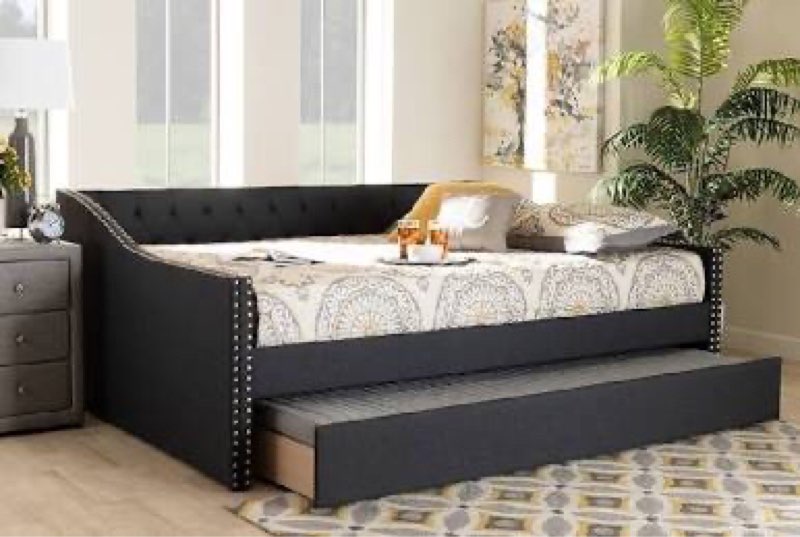 Baxton Studio CF9046-B-CHARCOAL-DAYBED-Q Haylie 85 Inch Modern And
