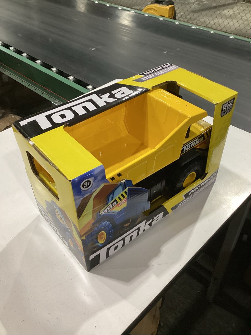 Condition photo showing New/Like New for tonka steel classics, mighty dump truck – made with steel & sturdy plastic, trucks for boys, girls, toddler, construction toys, birthday, gift, ages 3+