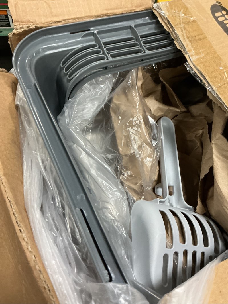 Condition photo showing Good Condition for stainless steel cat litter box, metal litter box with scoop, high- sided, anti-leakage top entry, non-sticky, easy to clean, grey, m (2 pack) m (2 packs) grey
