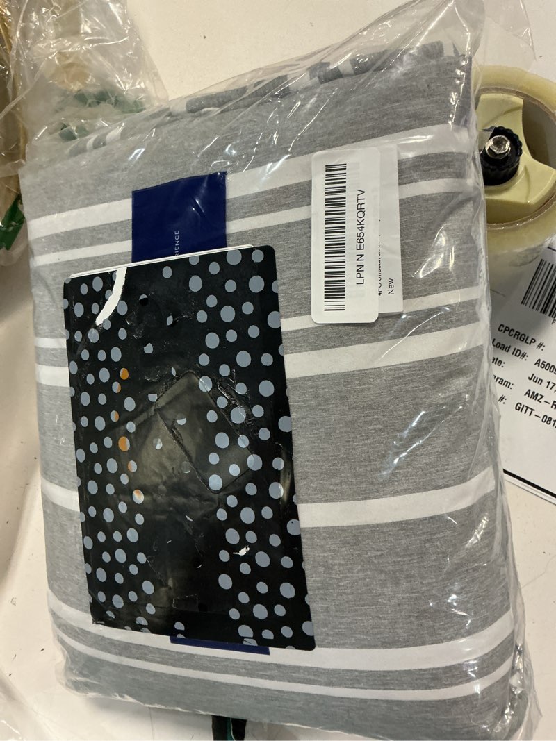 Condition photo showing New/Like New for queen size 4 piece sheet set - comfy breathable & cooling sheets - hotel luxury bed sheets for women & men - deep pockets, easy-fit, soft & wrinkle free sheets - grey stripes oeko-tex bed sheet set 41 - grey stripes 3 queen